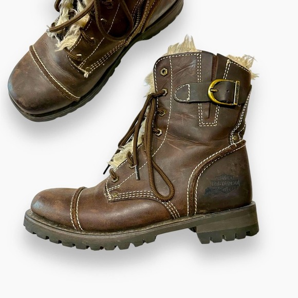 Harley-Davidson Shoes - Genuine brown leather Harley Davidson fur lined riding boots biker size 7.5